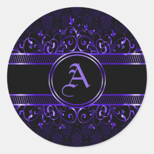 Adesivo Ornamentado Gótico Preto e Roxo Monograma