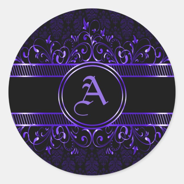 Adesivo Ornamentado Gótico Preto e Roxo Monograma (Frente)