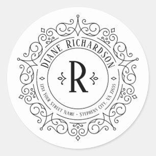 Adesivo Ornamentado Vintage Swirls Circular Endereço de Re