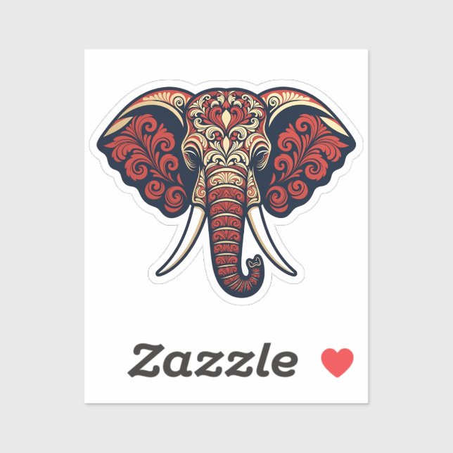 Adesivo Ornamental Elephant Head - Red, Blue & Gold Paisle (Folha)