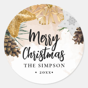 Adesivo Ornamento Dourado de Script Moderno Feliz Natal