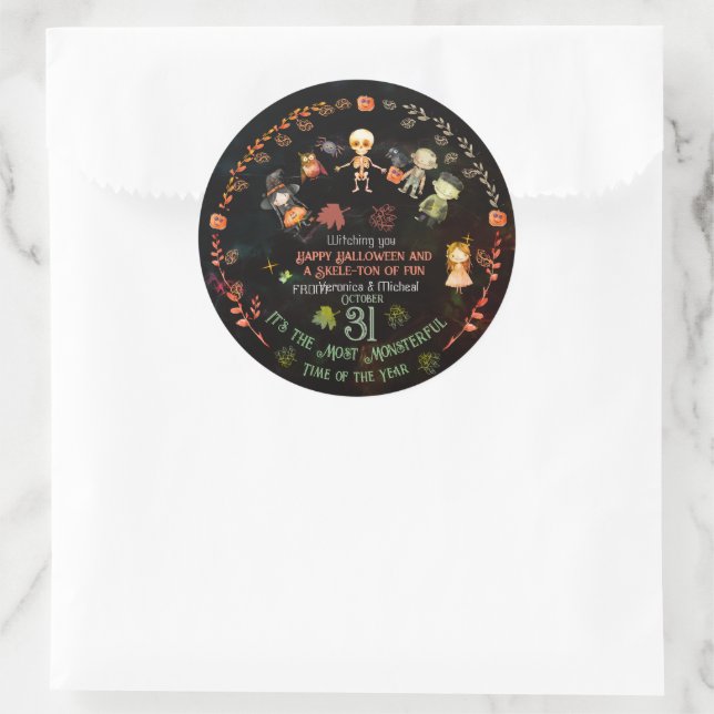 Adesivo Ornamento Feliz dos Monstros de Halloween (Bolsa)