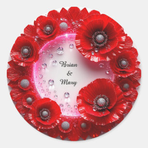 Adesivo Ornamento Floral de Casamento com Flores Vermelhas