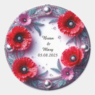Adesivo Ornamento Floral de Casamento com Flores Vermelhas