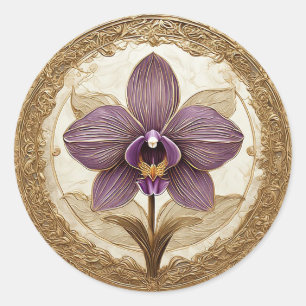 Adesivo Orquídea Elegante em Moldura Dourada Intrincada