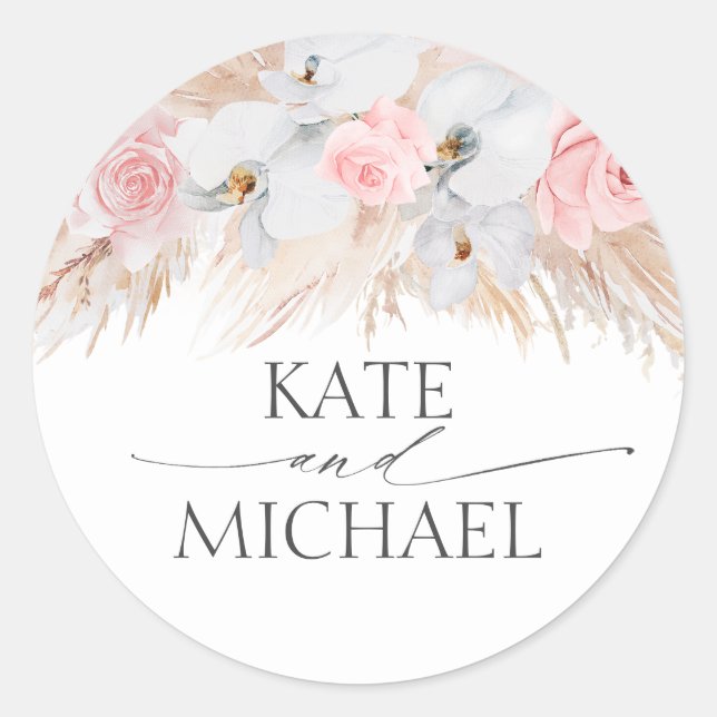 Adesivo Orquídeas Brancas e Casamento Rosa Pampas (Frente)