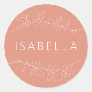 Adesivo Orquídeas Nome Personalizado Floral Mínimo Salmão