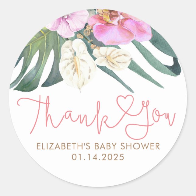 Adesivo Orquídeas Rosa Anturios Tropical Obrigado (Frente)