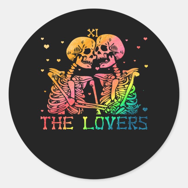 Adesivo Os Amantes Tarot Rainbow Skeleton Gay LGBT (Frente)