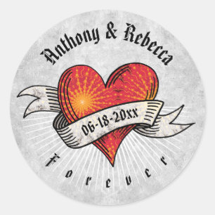 Adesivo Os corações Tattooed adicionam nomes e data