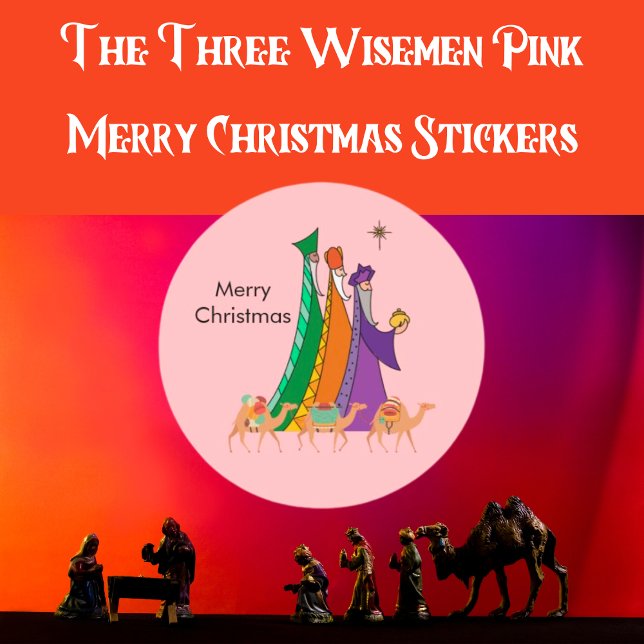 Adesivo Os Três Sábios Rosa De Natal (The Three Wisemen Pink Christmas Classic Round Sticker)