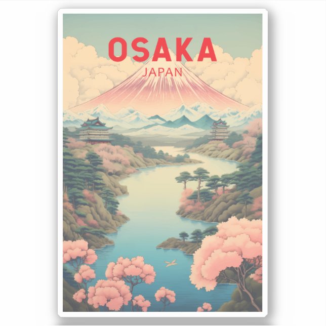 Adesivo Osaka Japan Mount Fuji Viagem Art Vintage (Frente)