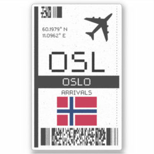 Adesivo OSL Oslo, Noruega - Passagem de Embarque - Bilhete