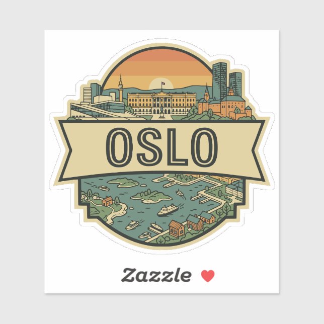 Adesivo Oslo City Norway Skyline Retro Travel Badge (Folha)