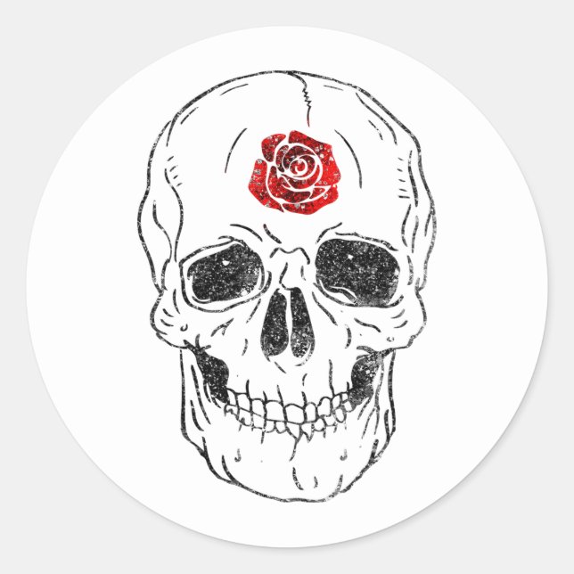 Adesivo Ossos de Crânio de Esqueleto Rosa Preta e Vermelha (Frente)