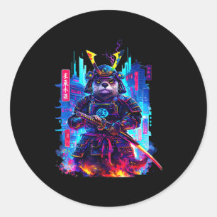 Adesivo Otter Katana Ciberpunk Neon Samurai Arte Japonês 