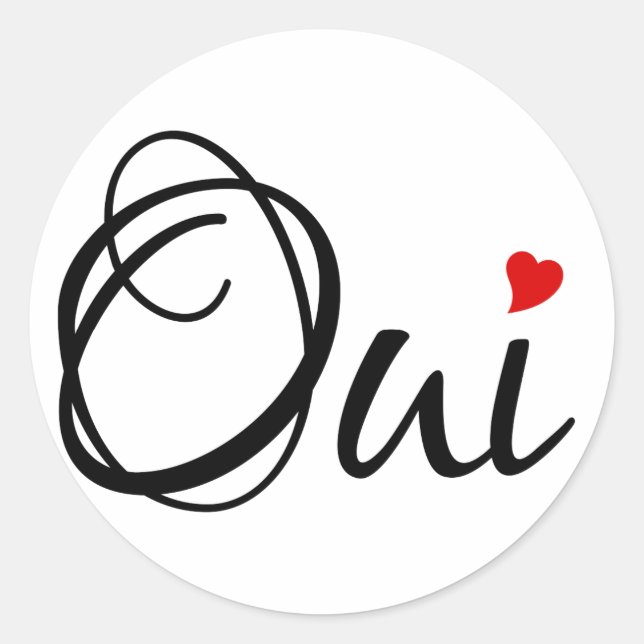 Adesivo Oui, sim, arte em francês com coração vermelho (Frente)