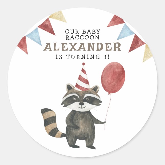 Adesivo Our Baby Raccoon 1st Birthday  (Frente)