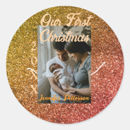 Adesivo Our first Christmas orange red glitter photo year