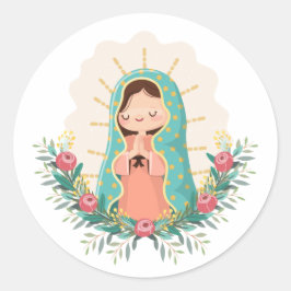 Adesivo Our Lady of Guadalupe with flowers Kawaii Style