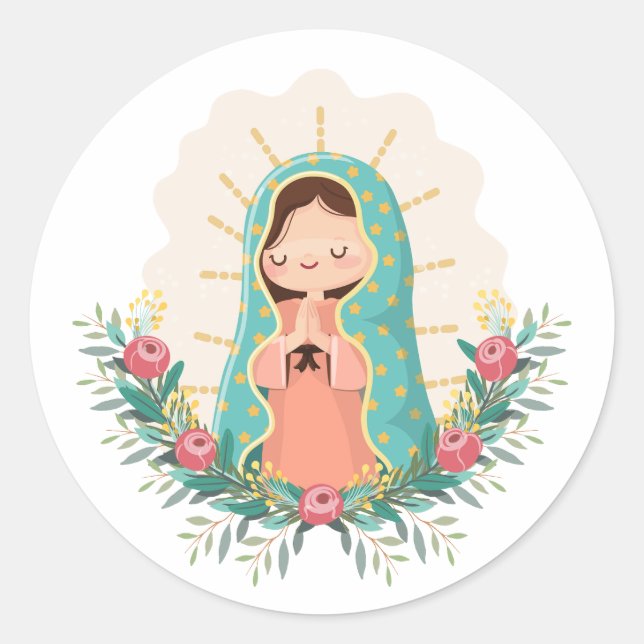 Adesivo Our Lady of Guadalupe with flowers Kawaii Style (Frente)