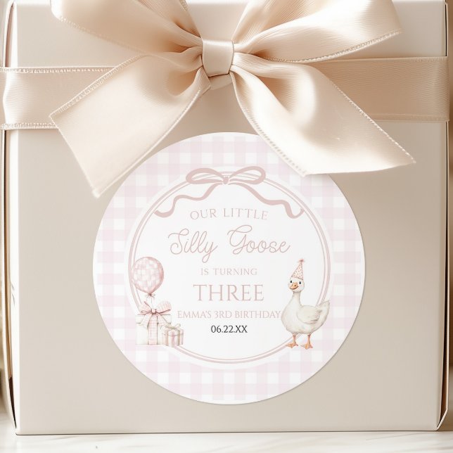 Adesivo Our Little Silly Goose Pink Bow Birthday Party (Criador carregado)
