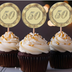 Adesivo Ouro 50º Aniversário do Cupcake