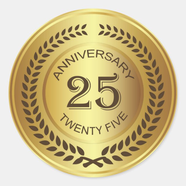 Adesivo Ouro Anniversário com o 25 Wreath Sticker (Frente)