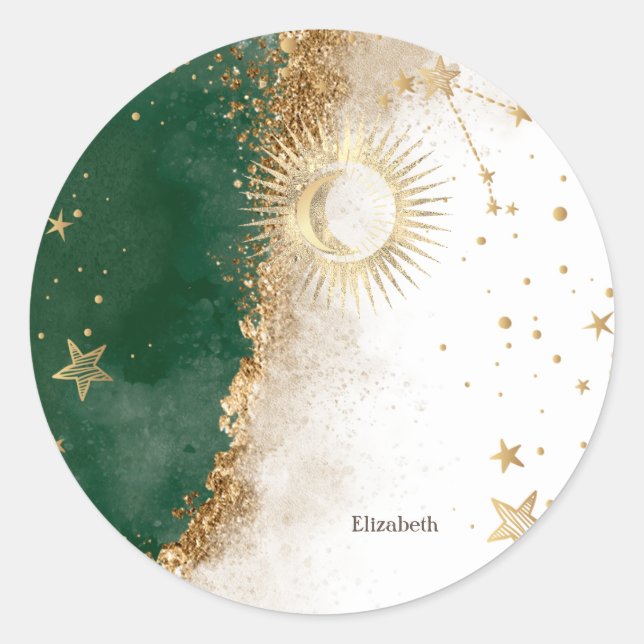 Adesivo Ouro Celestial Sol e Lua Estrelas Verde (Frente)