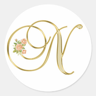 Adesivo Ouro Cor Floral Monograma - Letra N