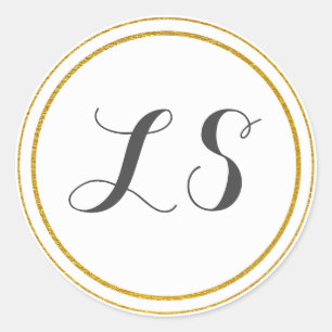 Adesivo Ouro das iniciais   do monograma & beira branca do