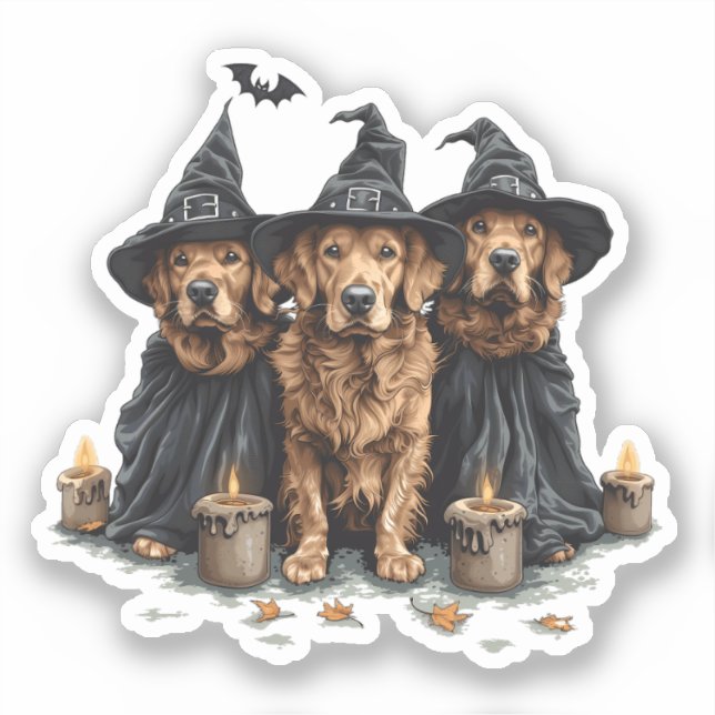 Adesivo Ouro de Halloween Cães de Retriever Jack O Lantern (Frente)