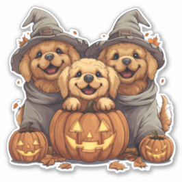 Adesivo Ouro de Halloween Cães de Retriever Jack O Lantern