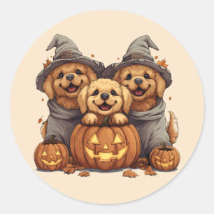 Adesivo Ouro de Halloween Cães de Retriever Jack O Lantern
