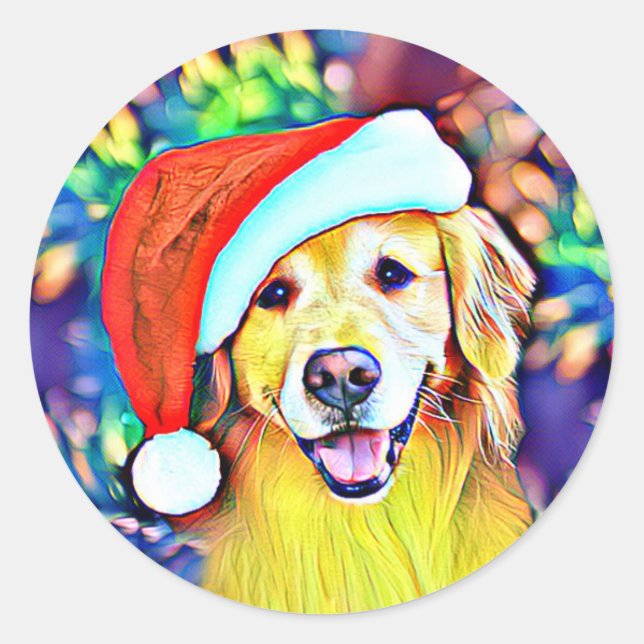 Adesivo Ouro de Natal brilhante Arte de Retriever (Frente)