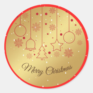 Adesivo Ouro de Natal feliz e ornamentos vermelhos