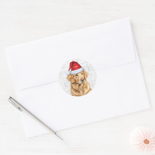 Adesivo Ouro de Natal Retriever e Cachorro de Arte (Envelope)