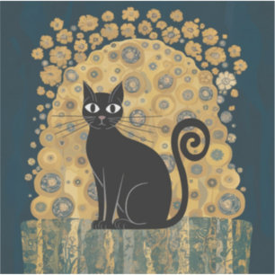 Adesivo Ouro Decorativo Gustav Klimt Estilo preto de Gato