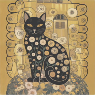 Adesivo Ouro Decorativo Gustav Klimt Estilo preto de Gato