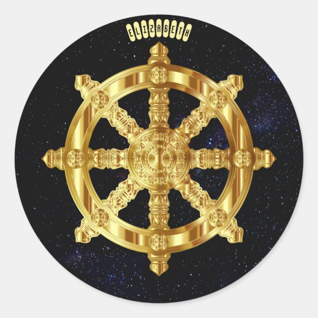 Adesivo Ouro Dharma Wheel Buddhism E Hinduísmo Símbolo (Frente)