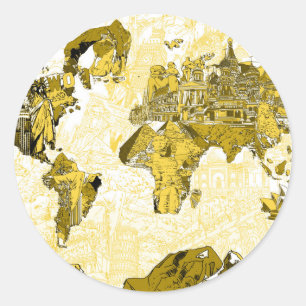 Adesivo ouro do mapa do mundo