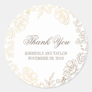 Adesivo Ouro e obrigado floral branco do casamento vintage