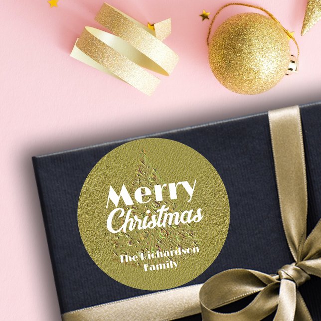 Adesivo Ouro Elegante Festivo Embarcado Árvore de Natal (Criador carregado)