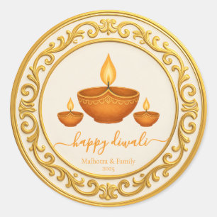 Adesivo Ouro Frame Diwali Diya com Arte Lâmpada Decorativa