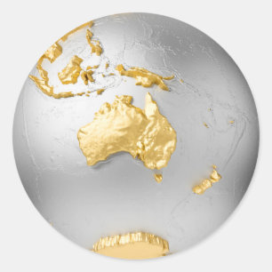 Adesivo Ouro, globo de prata sem água. Austrália. 3d
