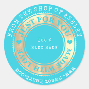 Adesivo Ouro Handmade do azul de oceano do amor do coraç