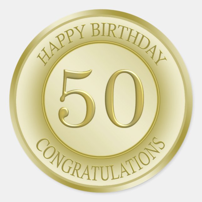 Adesivo Ouro Happy 50th Birthday Sticker (Frente)