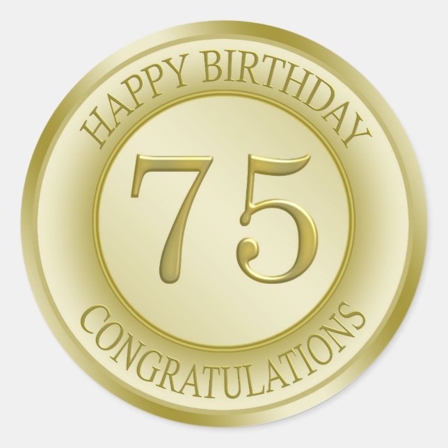 Adesivo Ouro Happy 75th Birthday Sticker (Frente)