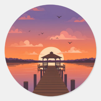 Adesivo Ouro Lake Sunset com Wooden Dock