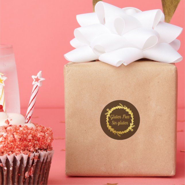 Adesivo Ouro Marrom Bilíngue Glúten Gratuito Gluten (Festa)